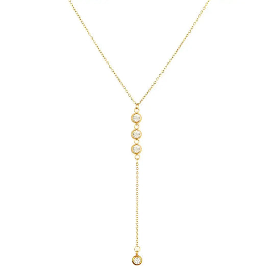 Collier Y cristal chaîne fine acier inoxydable