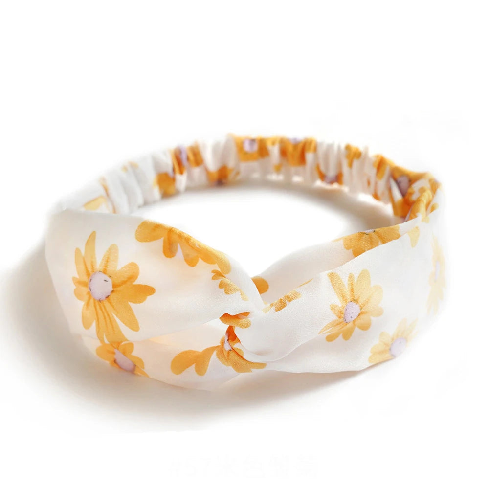 Bandeau cheveux femme bohème – Turban croisé vintage élastique imprimé
