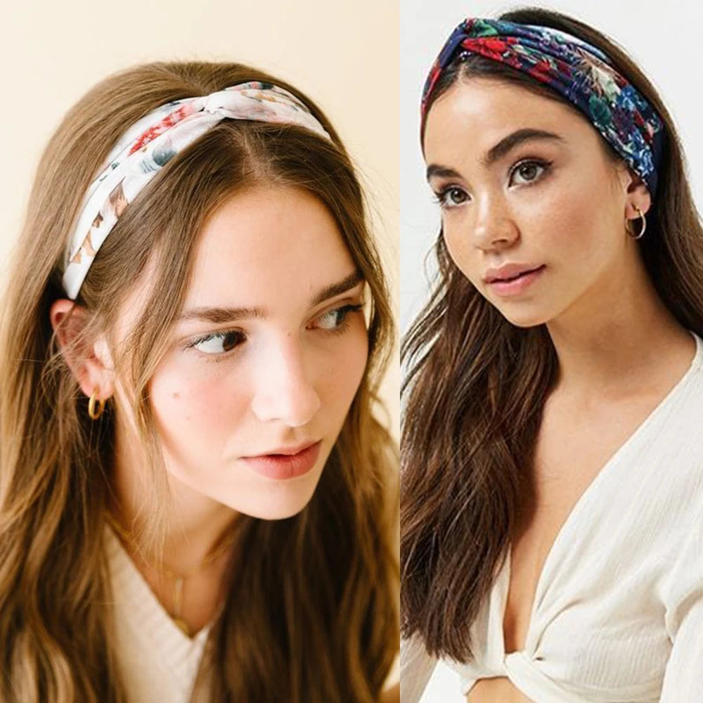 Bandeau cheveux femme bohème – Turban croisé vintage élastique imprimé