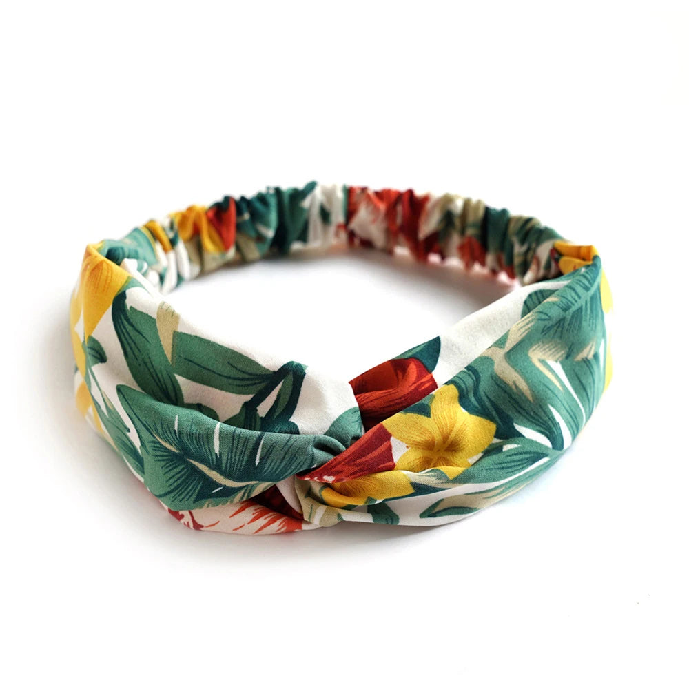 Bandeau cheveux femme bohème – Turban croisé vintage élastique imprimé