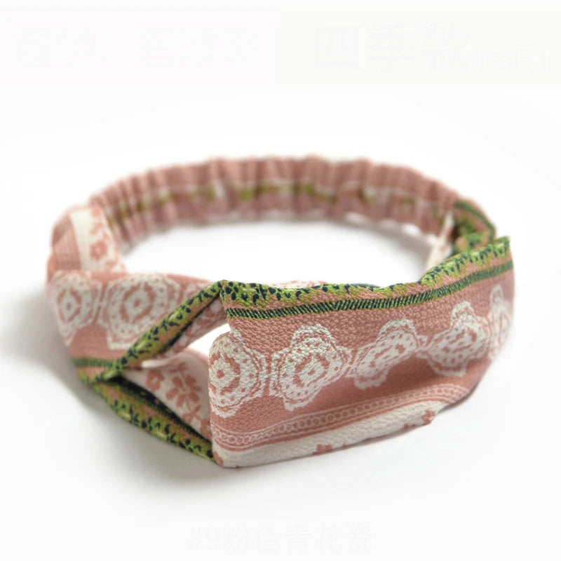 Bandeau cheveux femme bohème – Turban croisé vintage élastique imprimé