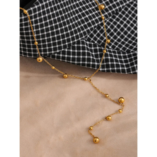 Collier long perlé – Acier inoxydable plaqué or 18K, style minimaliste