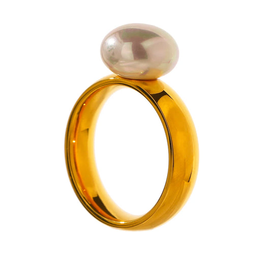 Perlenring auf Goldband – Minimalistische Eleganz in Edelstahl