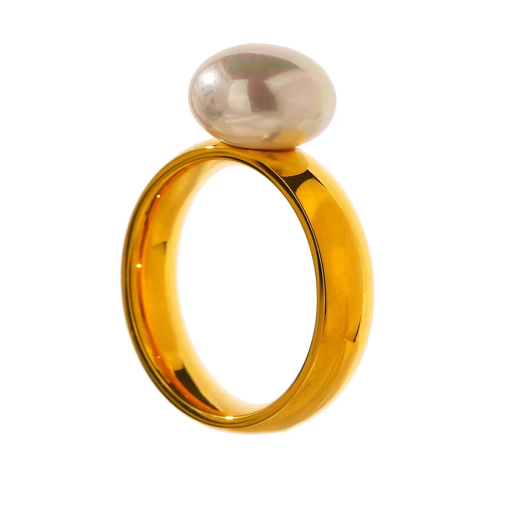 Bague perle & nacre – doré moderne