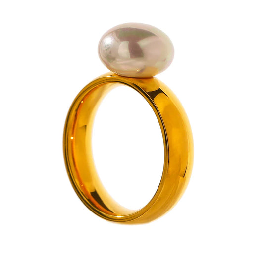 Bague perle & nacre – doré moderne