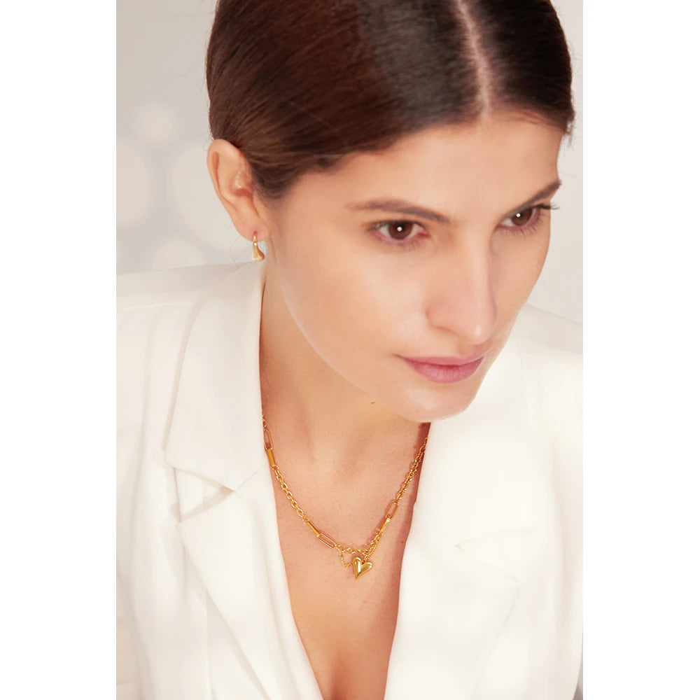Kette &amp; Herz-Halskette – 18 Karat vergoldeter Edelstahl, schicker romantischer Stil