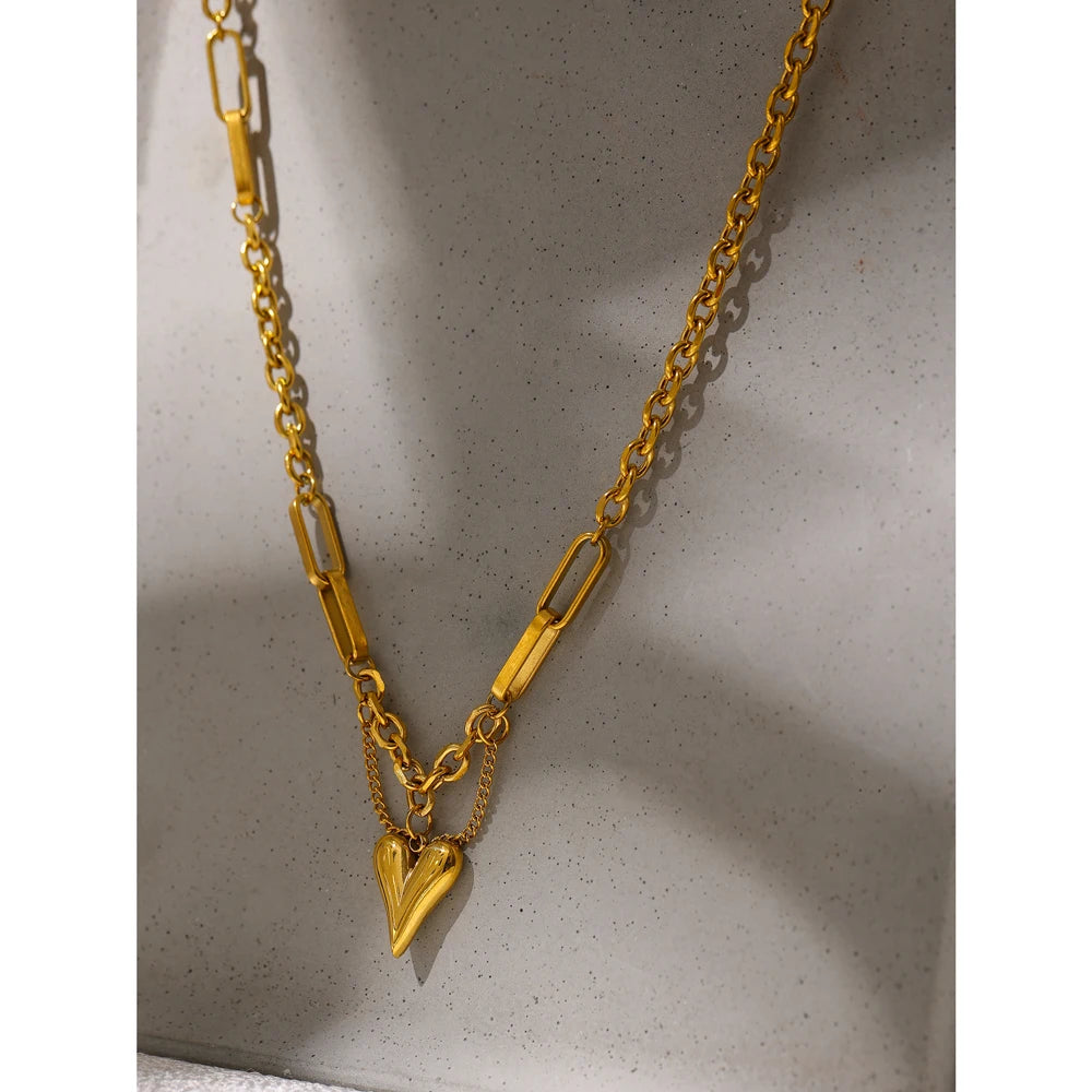 Kette &amp; Herz-Halskette – 18 Karat vergoldeter Edelstahl, schicker romantischer Stil