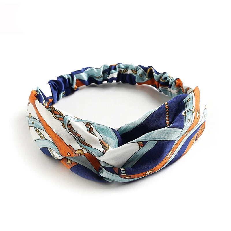 Bandeau cheveux femme bohème – Turban croisé vintage élastique imprimé
