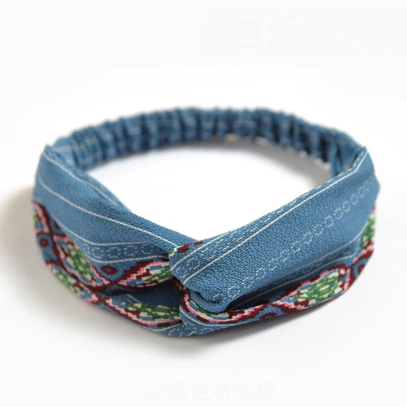 Bandeau cheveux femme bohème – Turban croisé vintage élastique imprimé