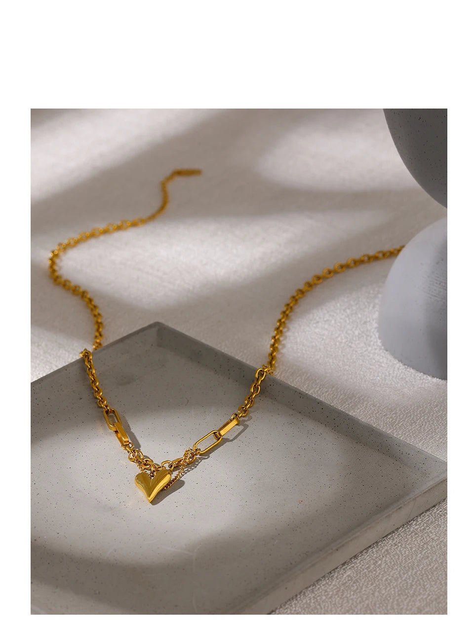 Kette &amp; Herz-Halskette – 18 Karat vergoldeter Edelstahl, schicker romantischer Stil
