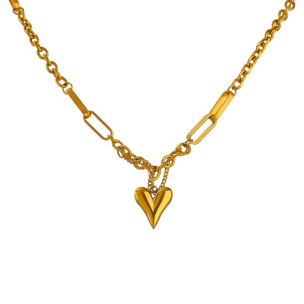 Kette &amp; Herz-Halskette – 18 Karat vergoldeter Edelstahl, schicker romantischer Stil