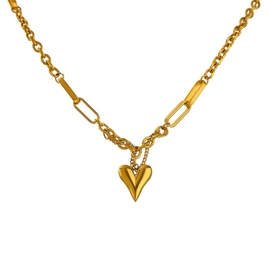 Kette &amp; Herz-Halskette – 18 Karat vergoldeter Edelstahl, schicker romantischer Stil