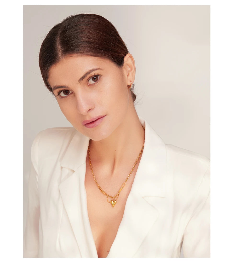 Kette &amp; Herz-Halskette – 18 Karat vergoldeter Edelstahl, schicker romantischer Stil