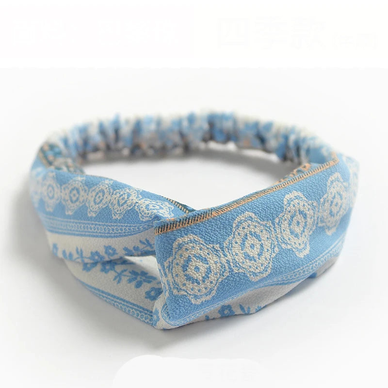 Bandeau cheveux femme bohème – Turban croisé vintage élastique imprimé