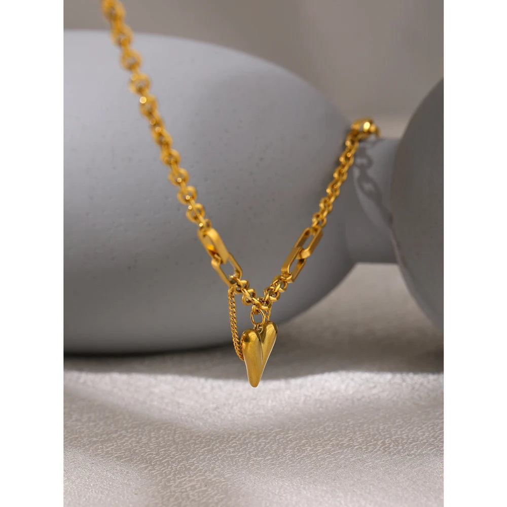 Kette &amp; Herz-Halskette – 18 Karat vergoldeter Edelstahl, schicker romantischer Stil