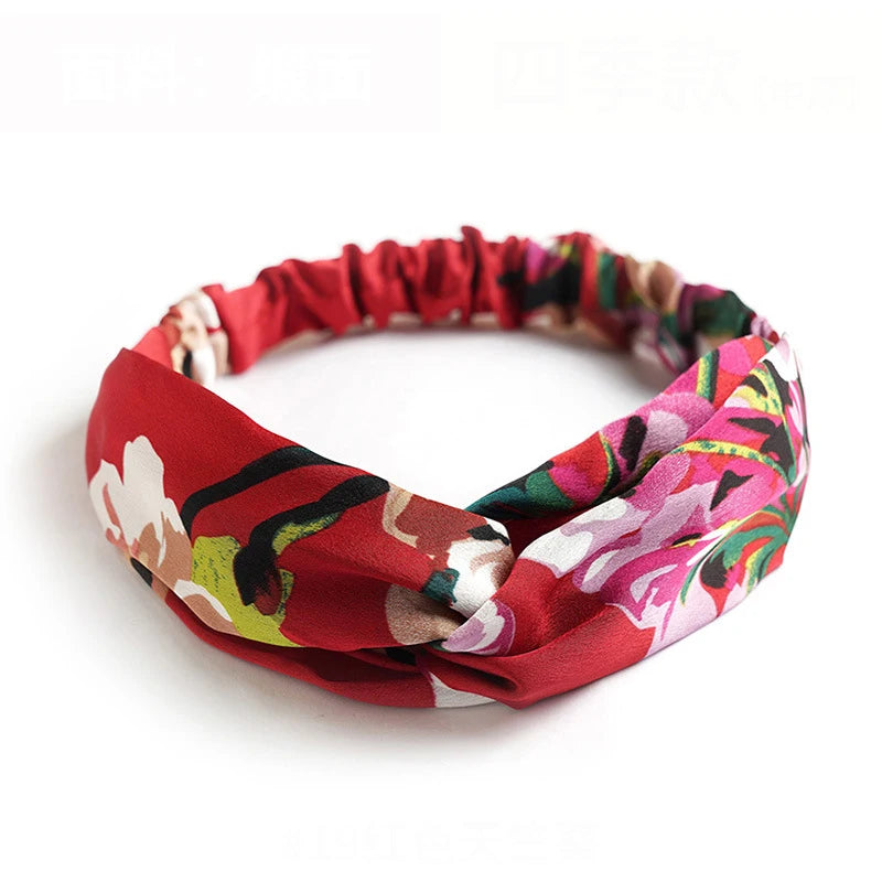 Bandeau cheveux femme bohème – Turban croisé vintage élastique imprimé