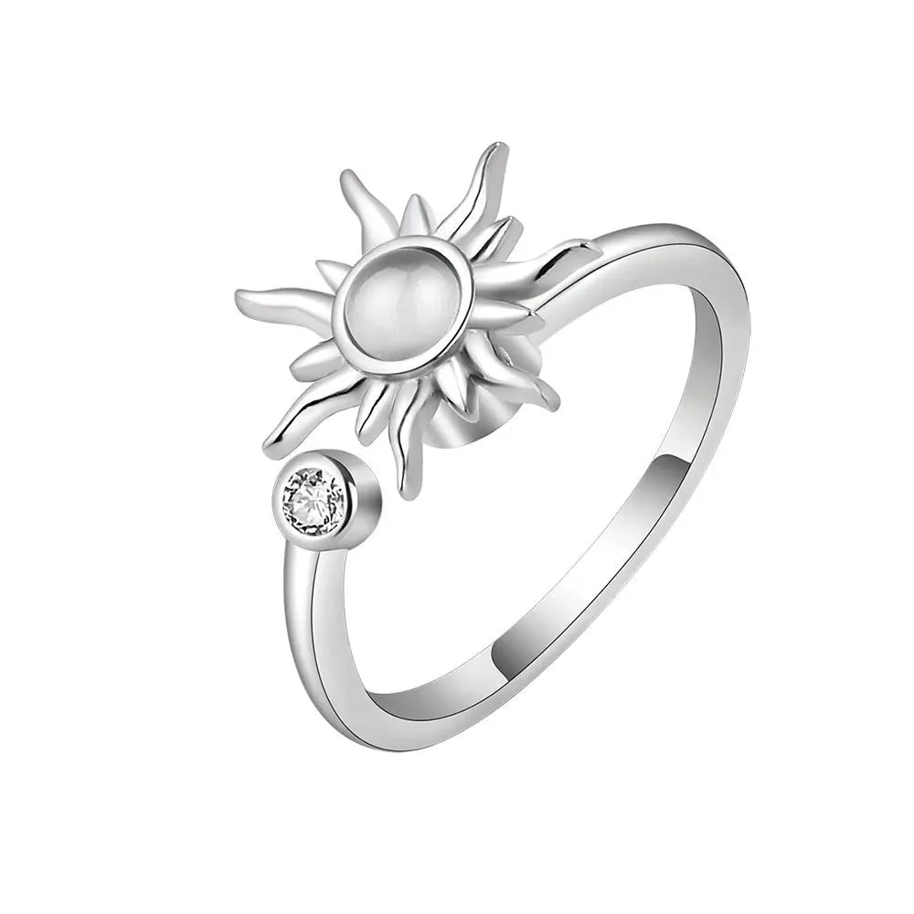 Bague Anti-Stress Femme – Acier Inoxydable Rotatif | Soleil, Lune, Étoile, Tournesol