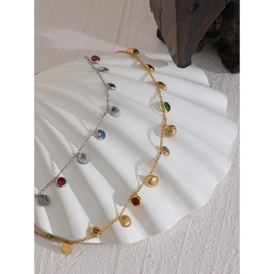 Collier zircons colorés & pampilles – Acier inoxydable doré