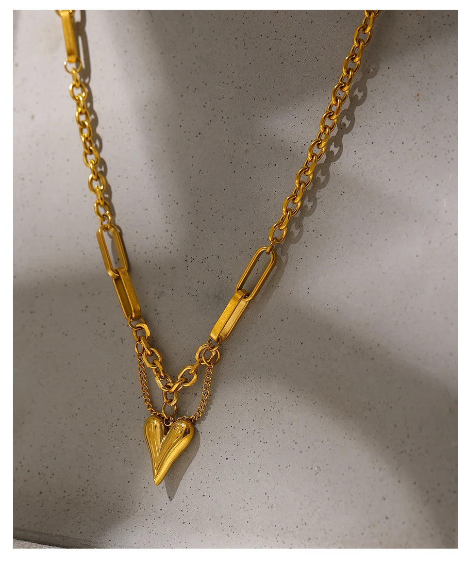 Kette &amp; Herz-Halskette – 18 Karat vergoldeter Edelstahl, schicker romantischer Stil