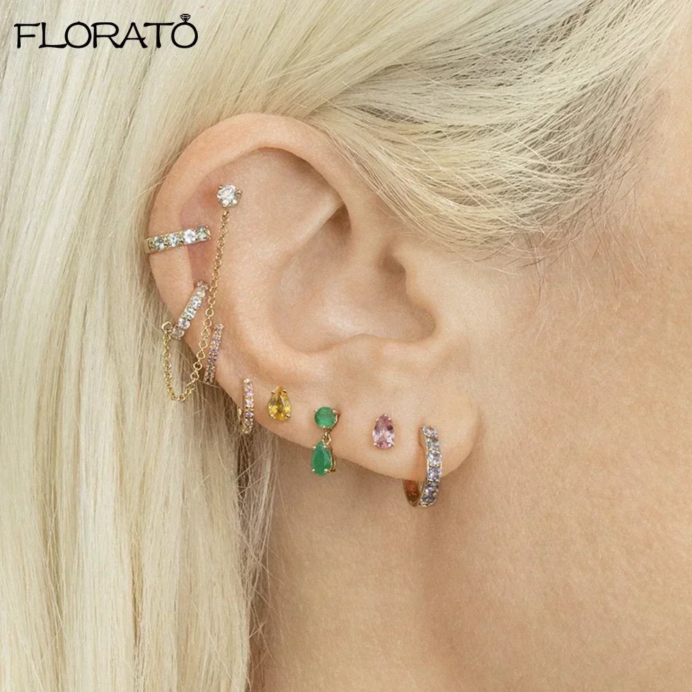 Boucles d’oreilles créoles en argent 925 plaqué or 18K – Zircon rose, style romantique et tendance