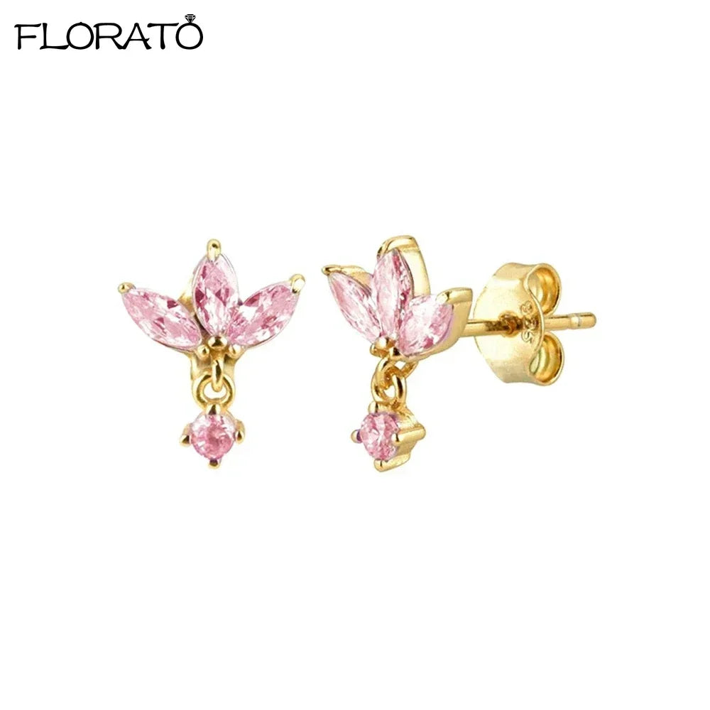 Boucles d’oreilles créoles en argent 925 plaqué or 18K – Zircon rose, style romantique et tendance