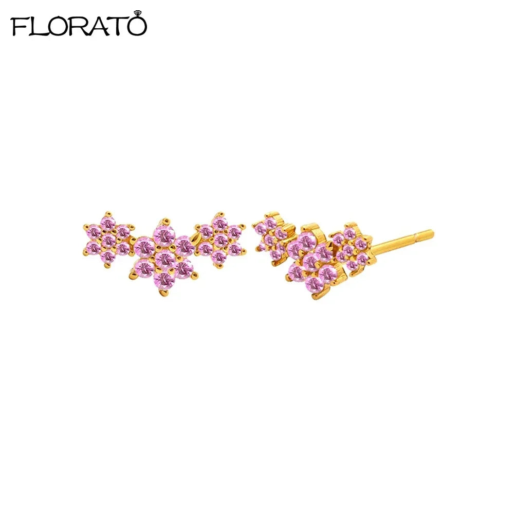 Boucles d’oreilles créoles en argent 925 plaqué or 18K – Zircon rose, style romantique et tendance
