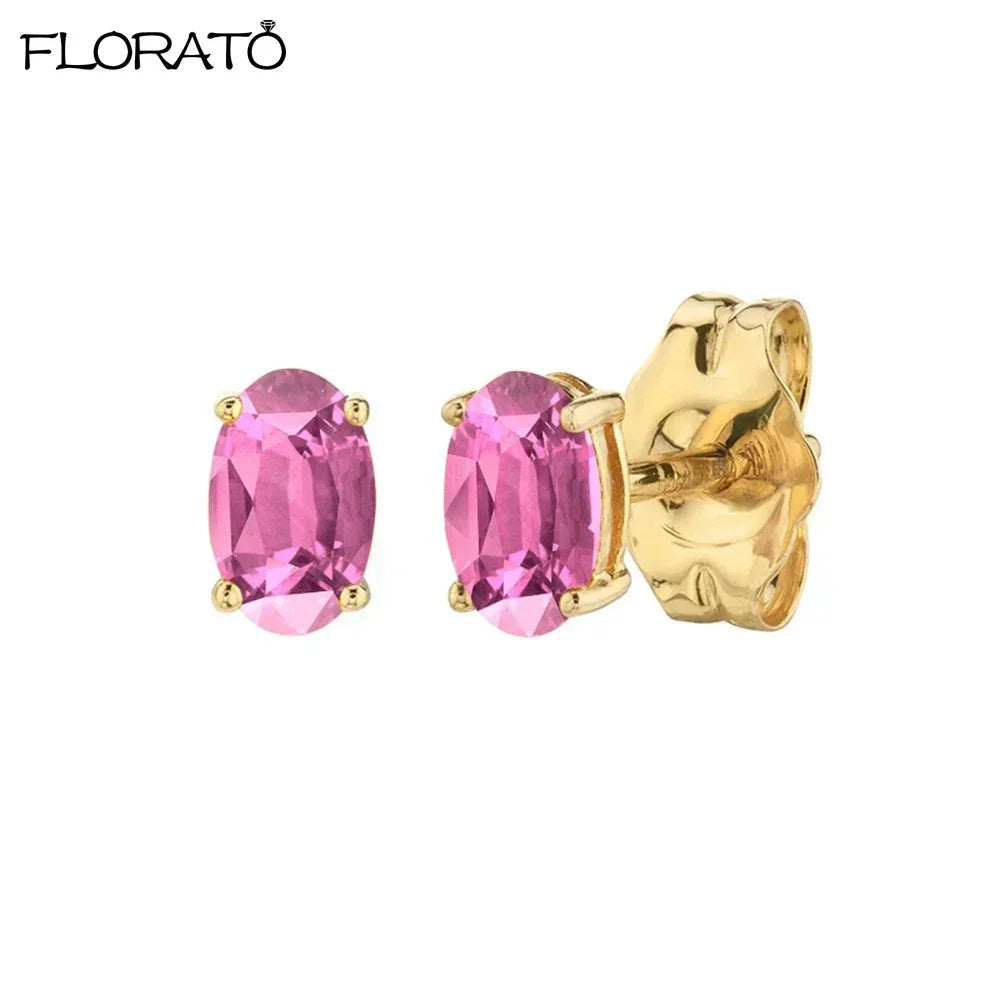 Boucles d’oreilles créoles en argent 925 plaqué or 18K – Zircon rose, style romantique et tendance