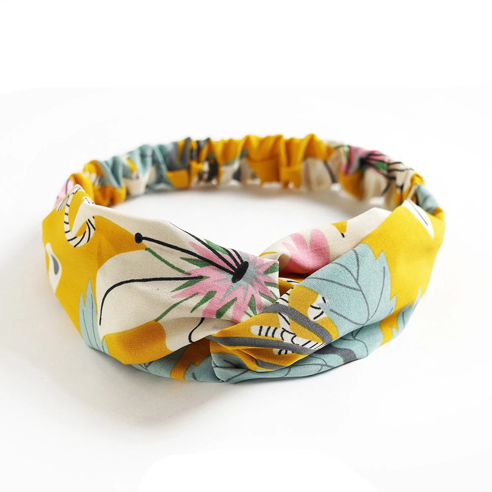 Bandeau cheveux femme bohème – Turban croisé vintage élastique imprimé