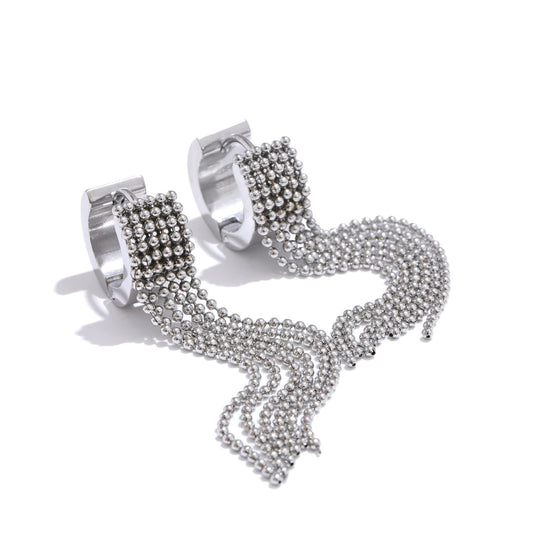 Boucles d’oreilles longues à strass et chaînes fluides en acier inoxydable plaqué or 18K