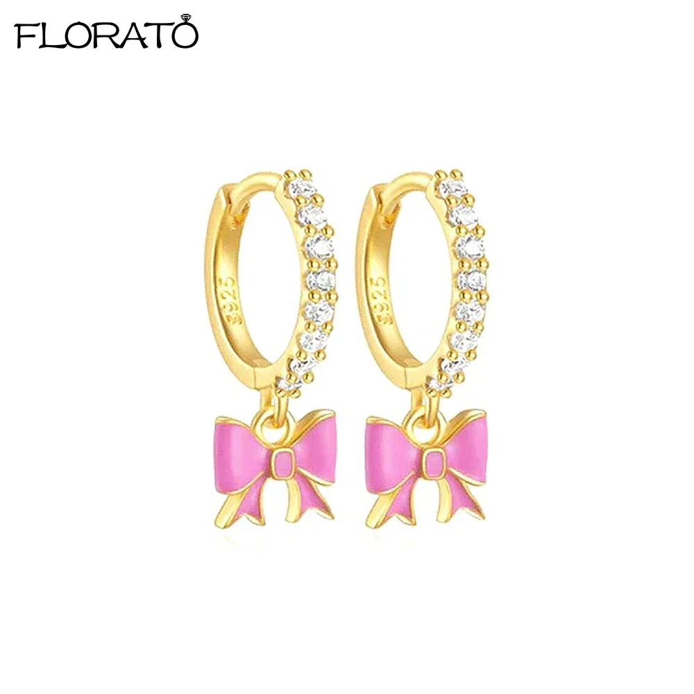 Boucles d’oreilles créoles en argent 925 plaqué or 18K – Zircon rose, style romantique et tendance