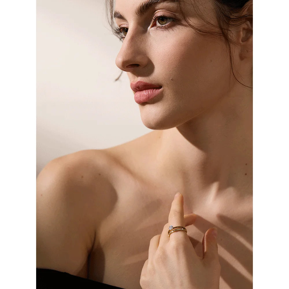 Bague double rang sertie – Acier inoxydable & zircon brillant