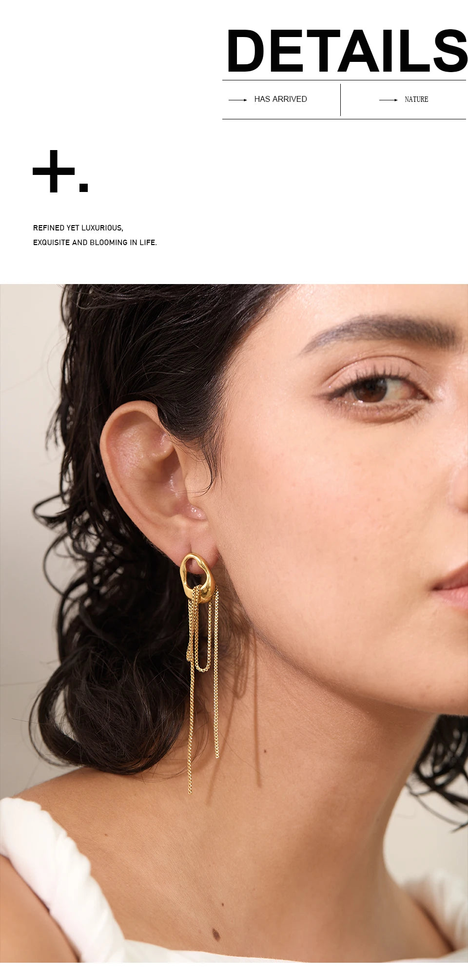 Boucles d’oreilles chaînes longues – Acier inoxydable 316L, design géométrique