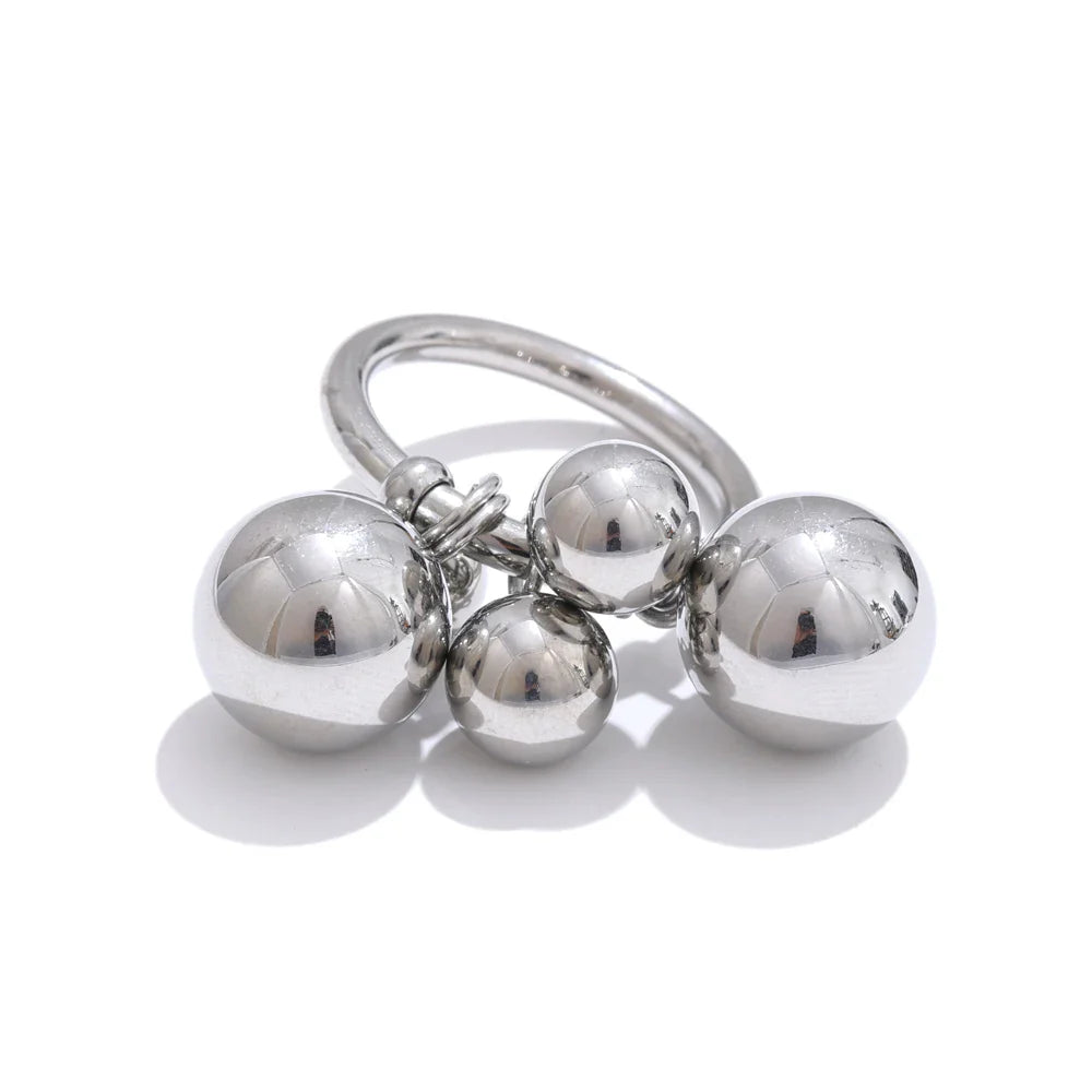 Bague perles acier inoxydable finition dorée