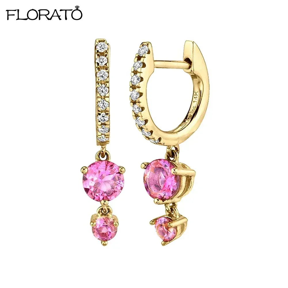 Boucles d’oreilles créoles en argent 925 plaqué or 18K – Zircon rose, style romantique et tendance