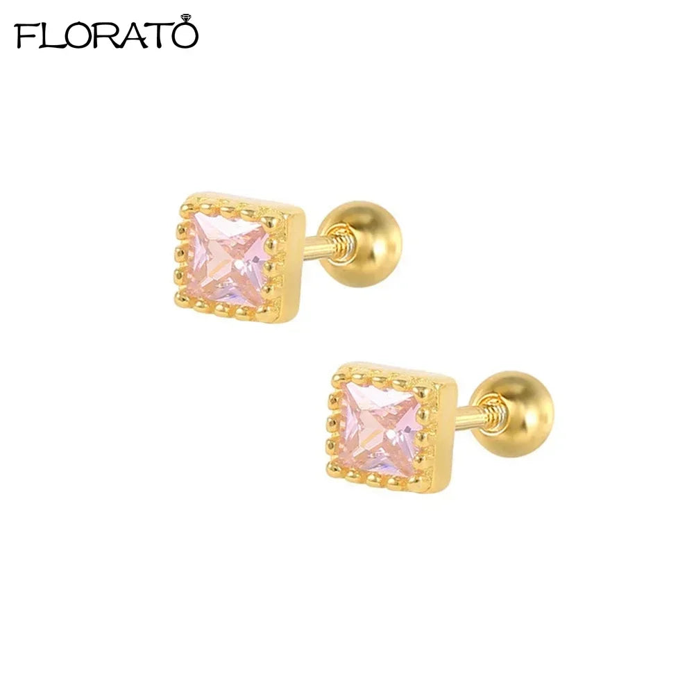 Boucles d’oreilles créoles en argent 925 plaqué or 18K – Zircon rose, style romantique et tendance