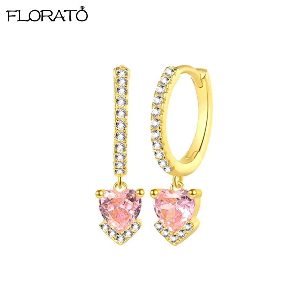 Boucles d’oreilles créoles en argent 925 plaqué or 18K – Zircon rose, style romantique et tendance