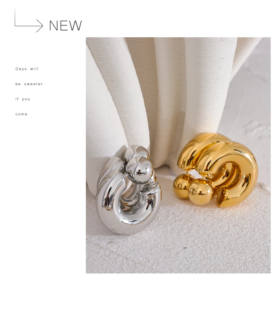 Boucles d’oreilles en C – Acier inoxydable doré, design épais & stylé