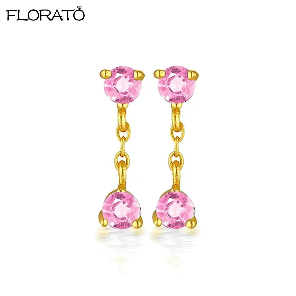 Boucles d’oreilles créoles en argent 925 plaqué or 18K – Zircon rose, style romantique et tendance