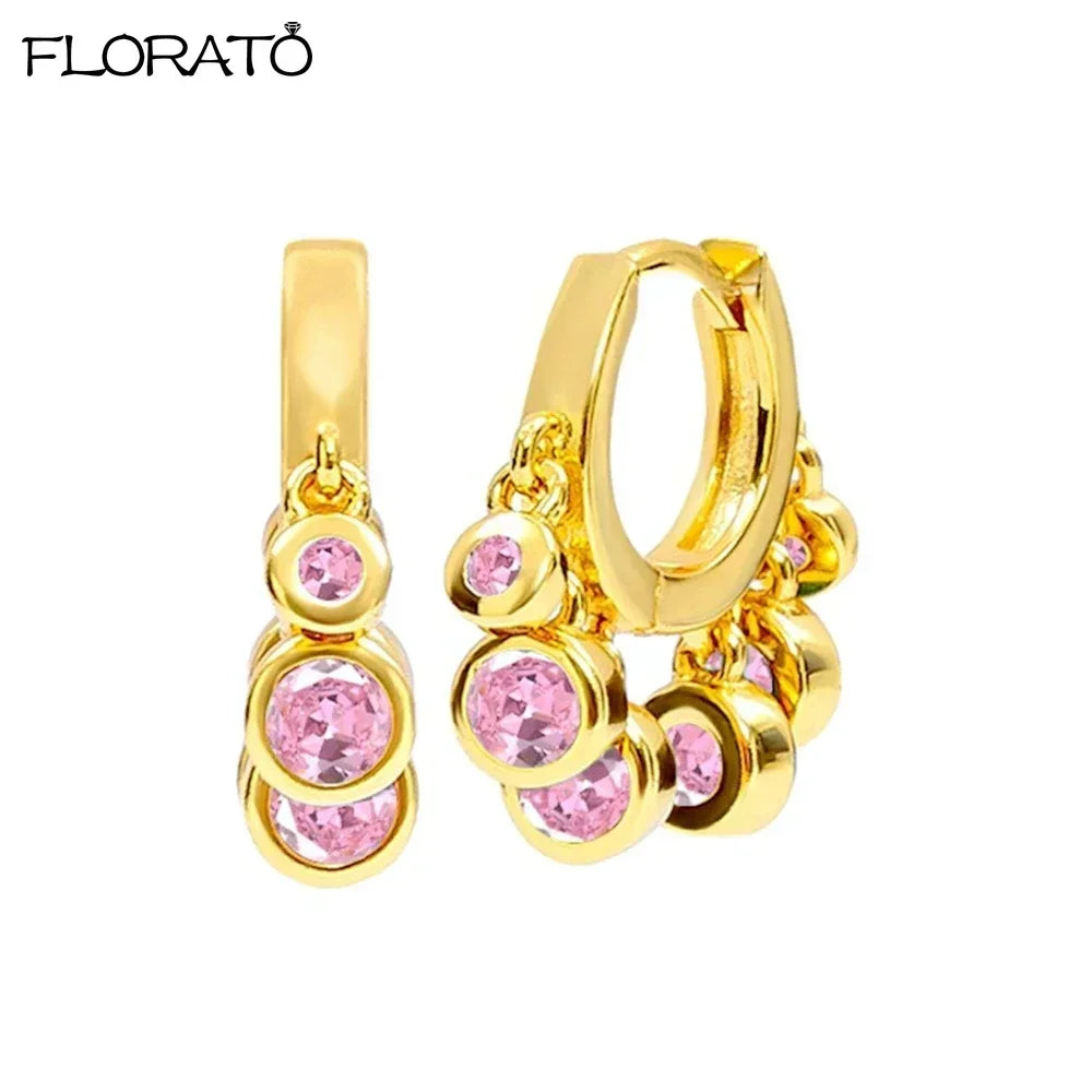 Boucles d’oreilles créoles en argent 925 plaqué or 18K – Zircon rose, style romantique et tendance