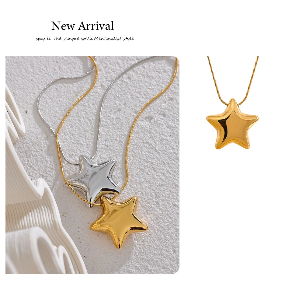 Collier Pendentif Étoile en Acier Inoxydable Plaqué Or 18K – Brillance Moderne et Charme Céleste
