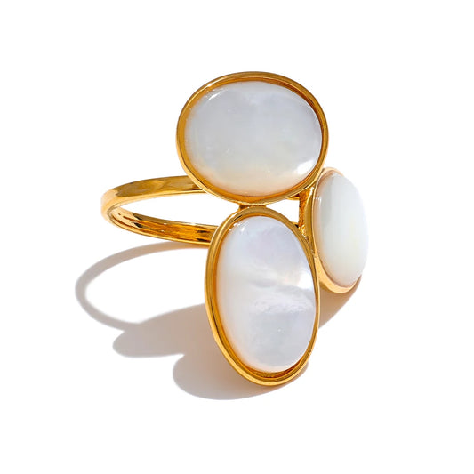 Bague coquille naturelle – Acier inoxydable 316, réglable