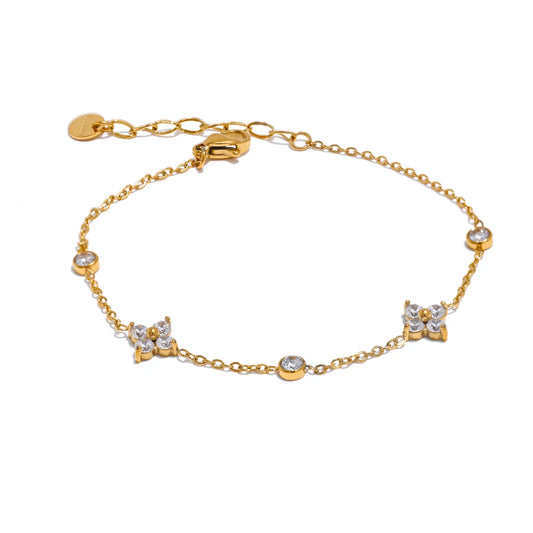 Bracelet fleurs en zircone – Acier inoxydable doré, délicat & raffiné