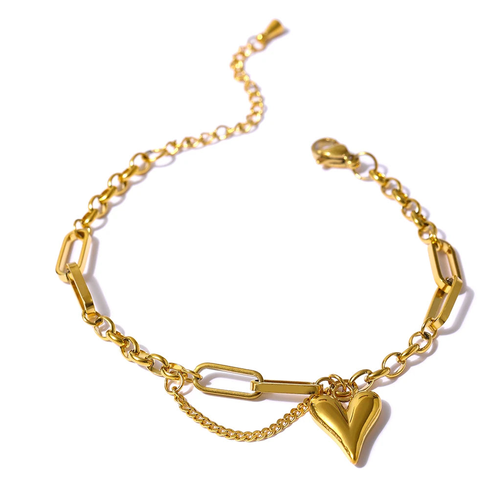 Kette &amp; Herz-Halskette – 18 Karat vergoldeter Edelstahl, schicker romantischer Stil