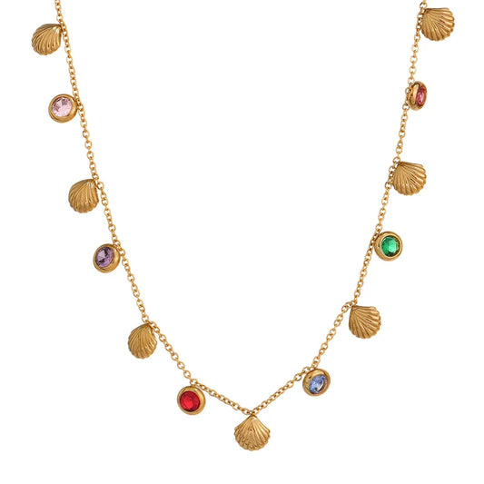 Collier zircons colorés & pampilles – Acier inoxydable doré