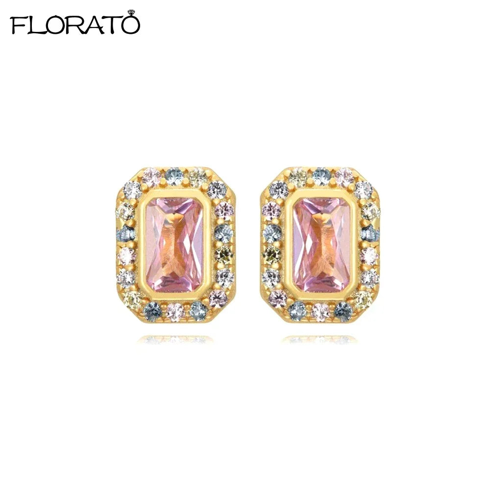 Boucles d’oreilles créoles en argent 925 plaqué or 18K – Zircon rose, style romantique et tendance