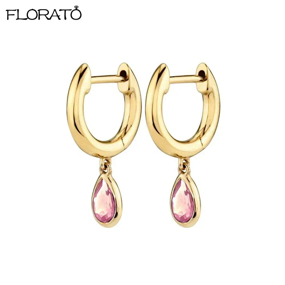 Boucles d’oreilles créoles en argent 925 plaqué or 18K – Zircon rose, style romantique et tendance