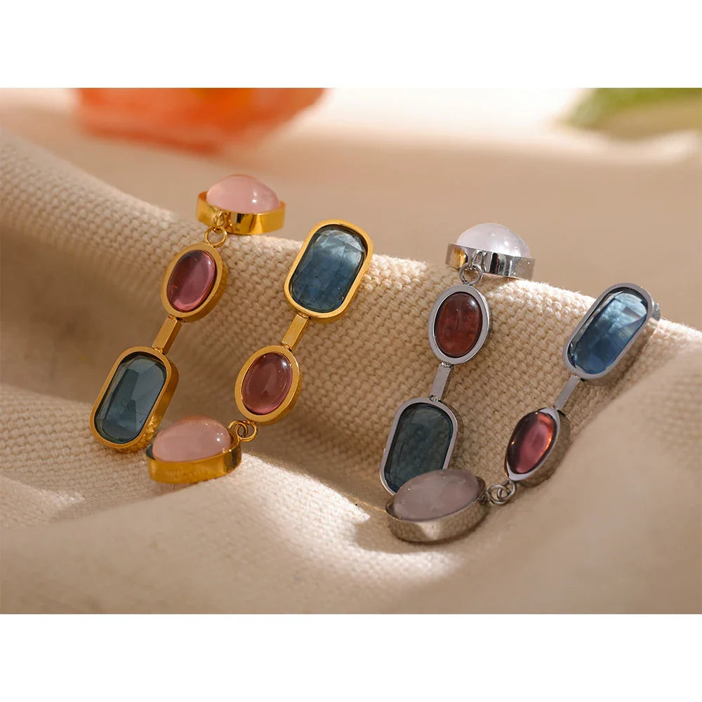 Boucles pendantes pierre naturelle géométrique