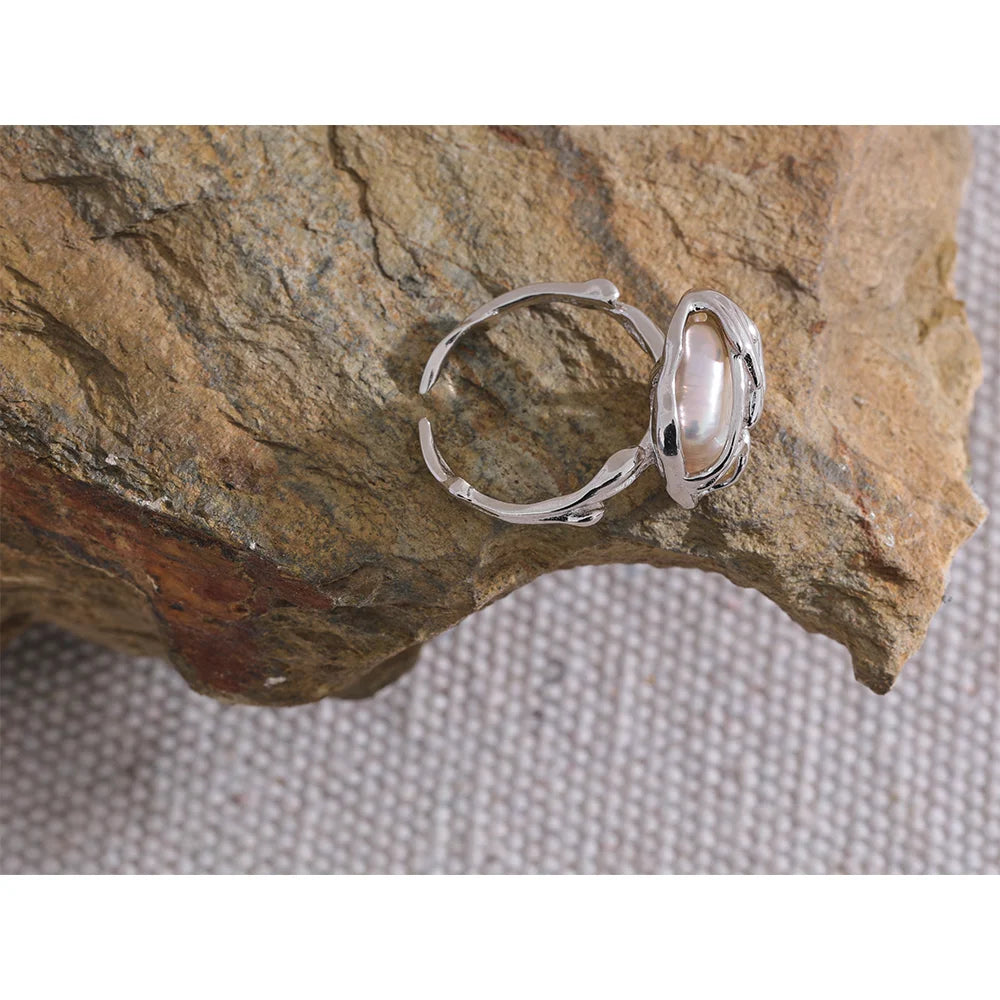 Bague perle d’eau douce ouverte en argent 925 – design créatif et élégant
