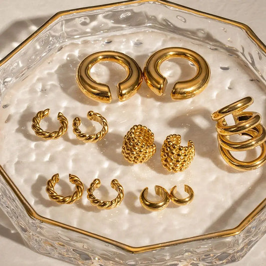 Boucles d’oreilles clip femme – Créoles épaisses en acier inoxydable, plaqué or 18K, bijoux tendance sans perçage