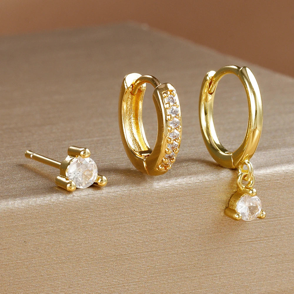 Trio aus goldenen oder silbernen Edelstahlohrringen